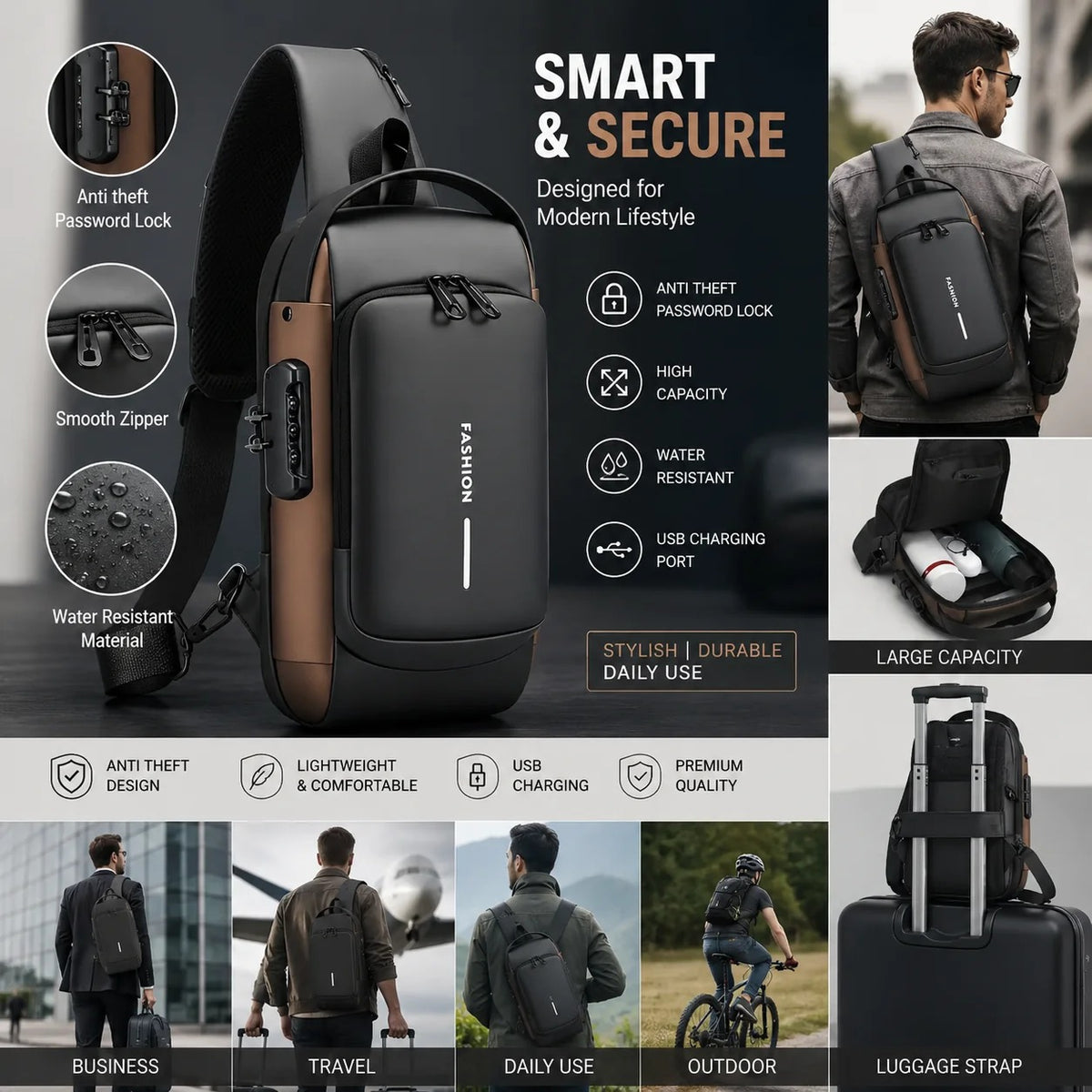 Security Crossbody Sling Bag