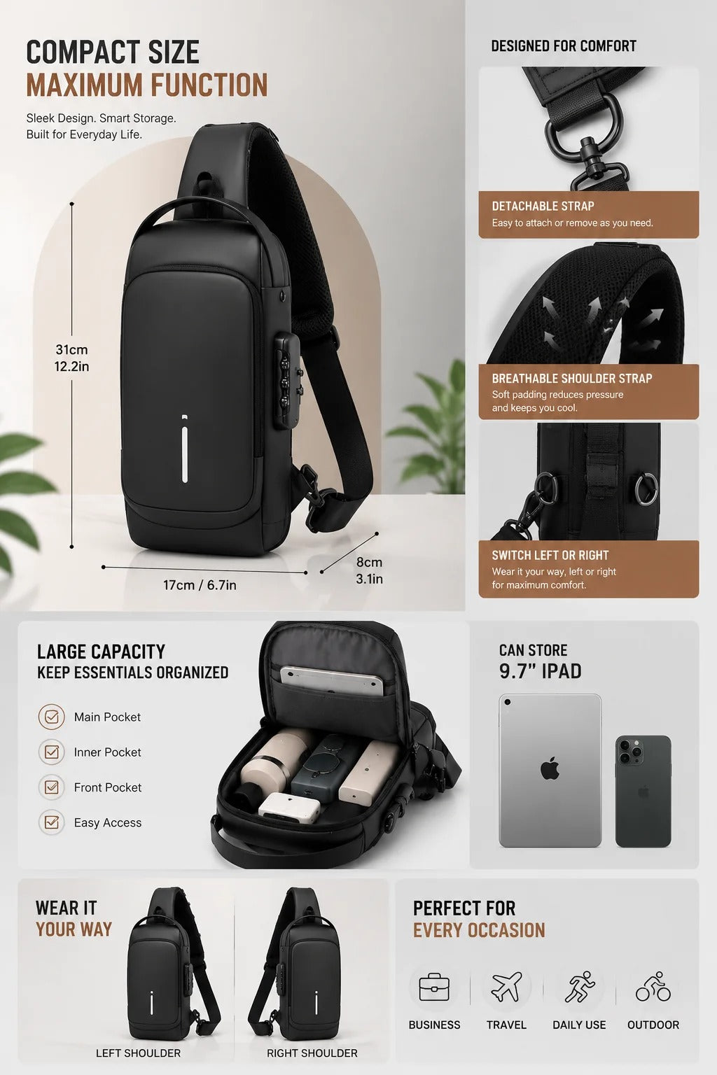 Security Crossbody Sling Bag