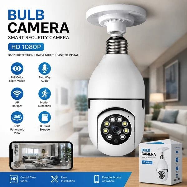 1080p WiFi Bulb Security Camera – 360° View & Two-Way Audio