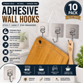Large Heavy Duty Self-Adhesive Wall Hooks – Transparent PVC Sticky Hooks for Kitchen, Bathroom & Home (Pack of 10)